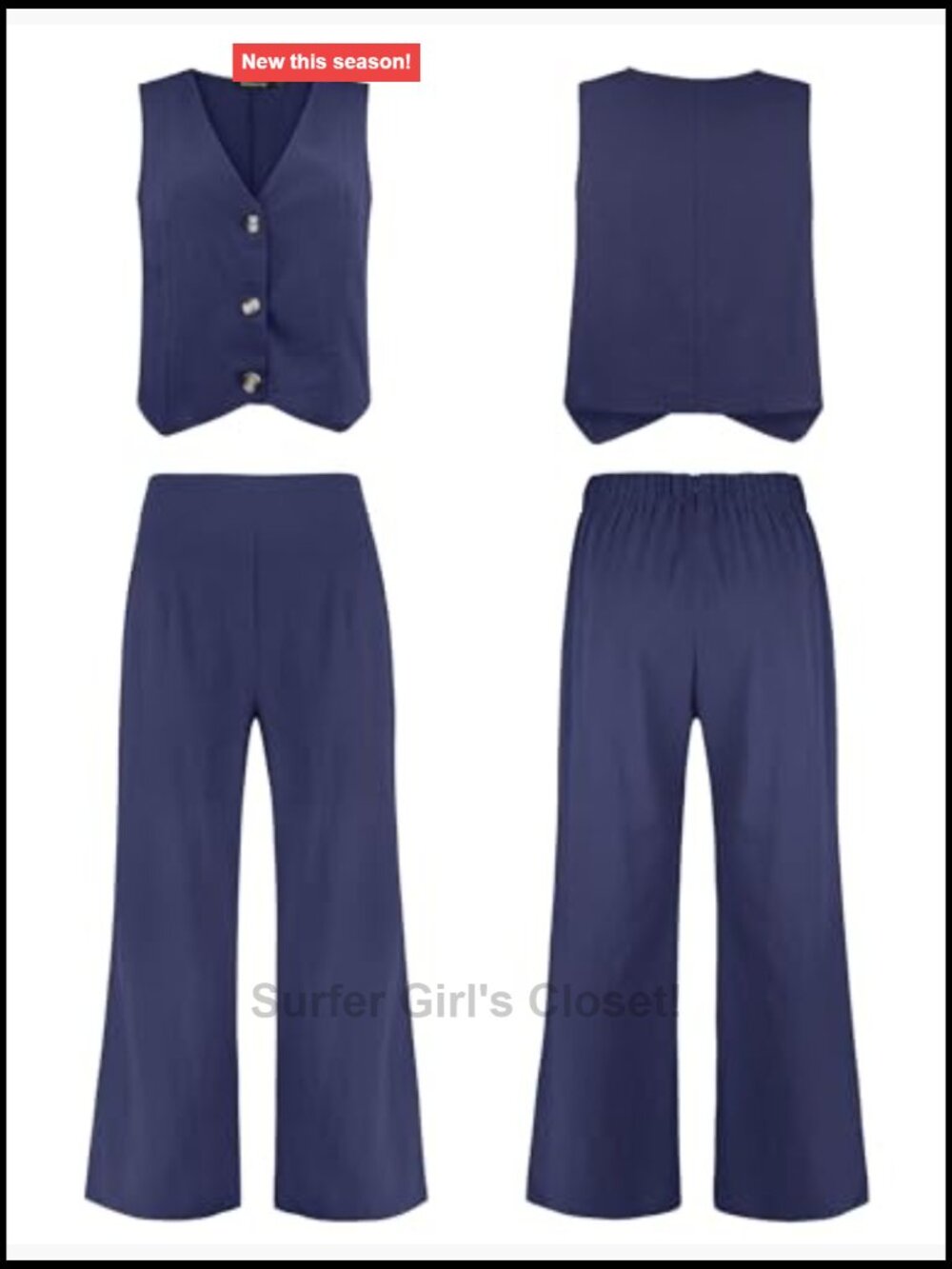 Women's 2 Piece Sleeveless Button Down Top & Wide Leg Pants Set - Picture 6 of 7